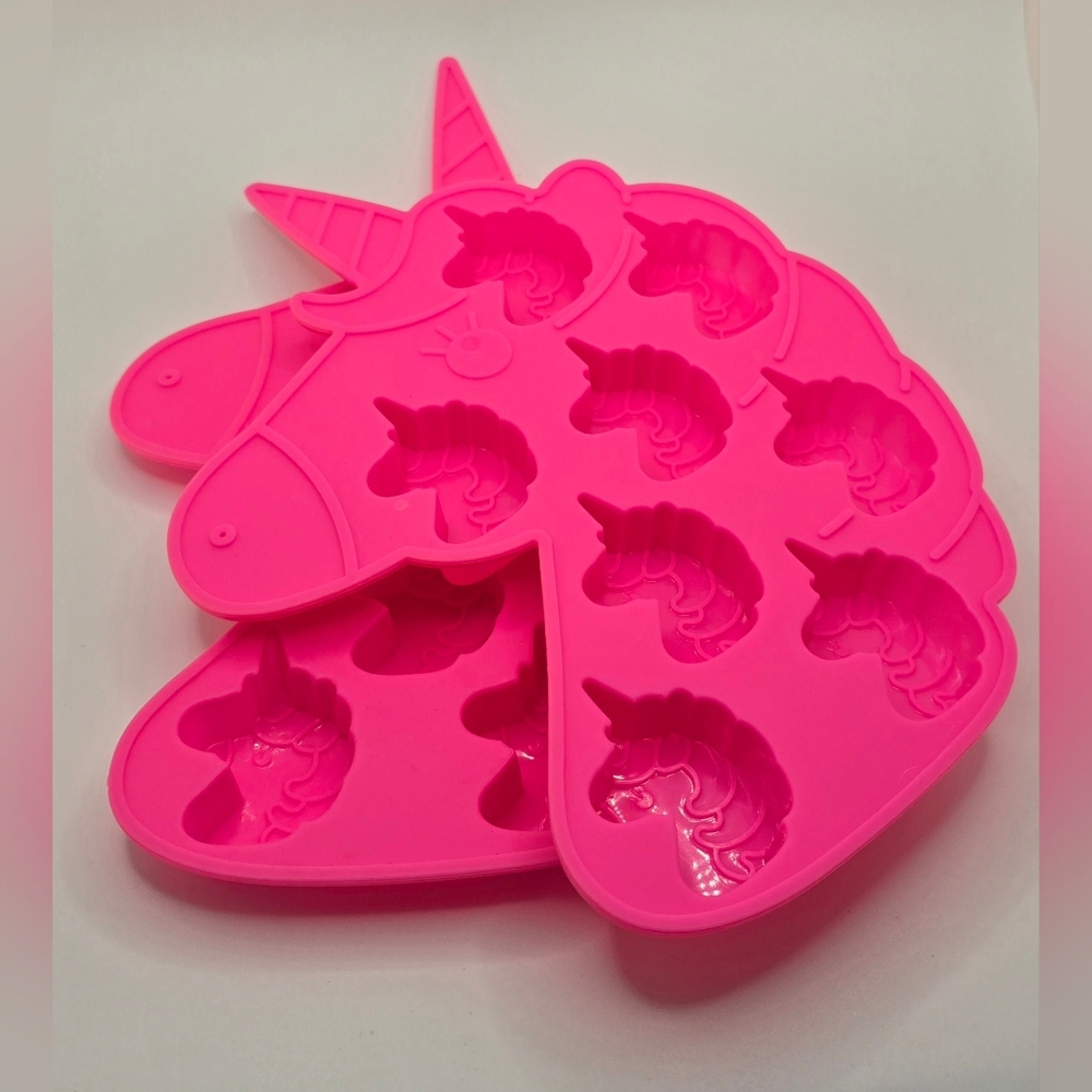 NWOT Pink Unicorn Shaped Ice Cube Trays Silicone Lot Of 2